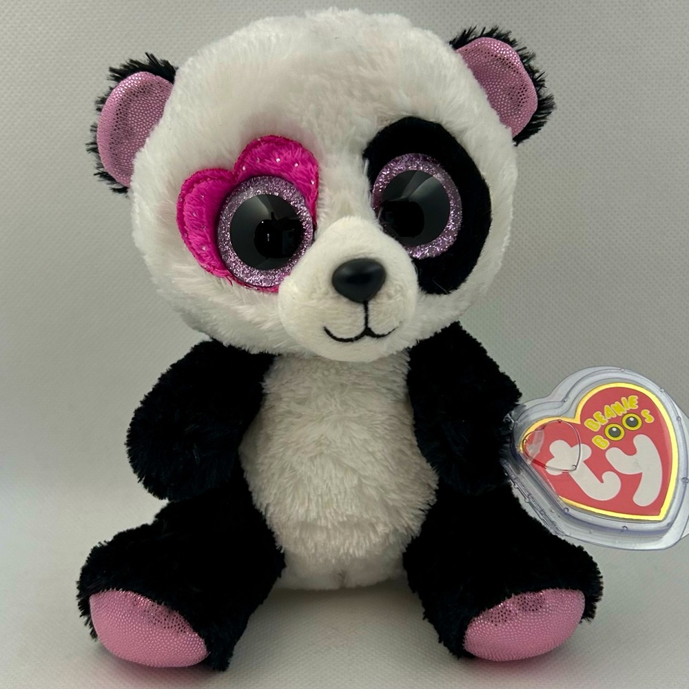 Ty Beanie Boos Collection RETIRED Valentine Theme Mandy Heart Eye Panda Plush